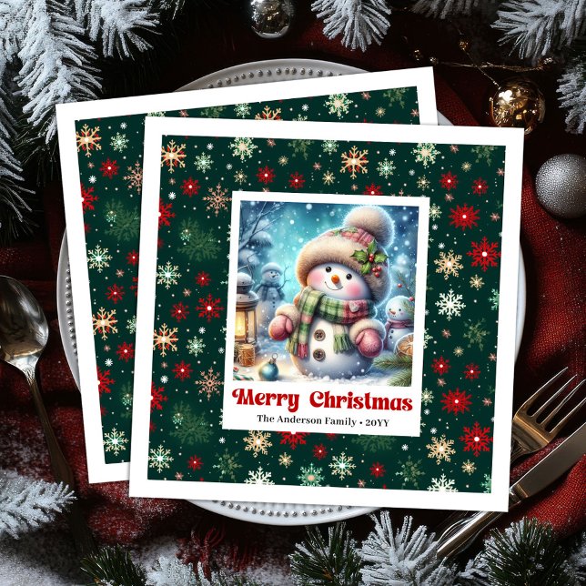 Merry Christmas snowman with snowflakes kids  Pappersservett (Merry Christmas snowman with snowflakes kids napkins)