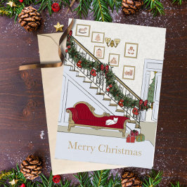 Merry Christmas Sofa Cat Greeting Card Helgkort