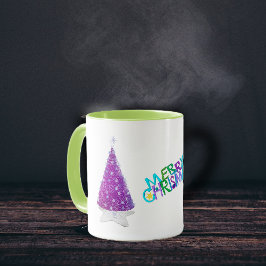 Merry Christmas Sparkle Pink silver Trees Mugg