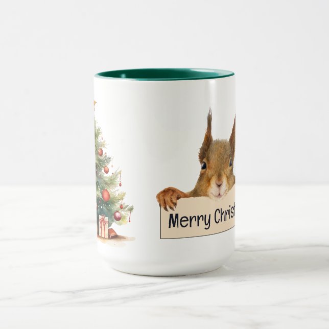 Merry Christmas Squirrel Christmas Tree Editable  Mugg (Center)