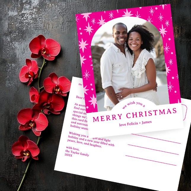 MERRY CHRISTMAS Stars Holiday CUSTOM Arch PHOTO Vykort (MERRY CHRISTMAS Stars Pink CUSTOM Arch PHOTO Holiday Postcard
)
