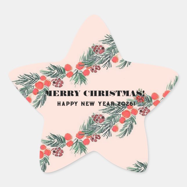 Merry Christmas! Stjärnformat Klistermärke (Framsida)