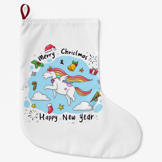 Merry Christmas Stocking, Unicorn Stor Julstrumpa (Framsidan)