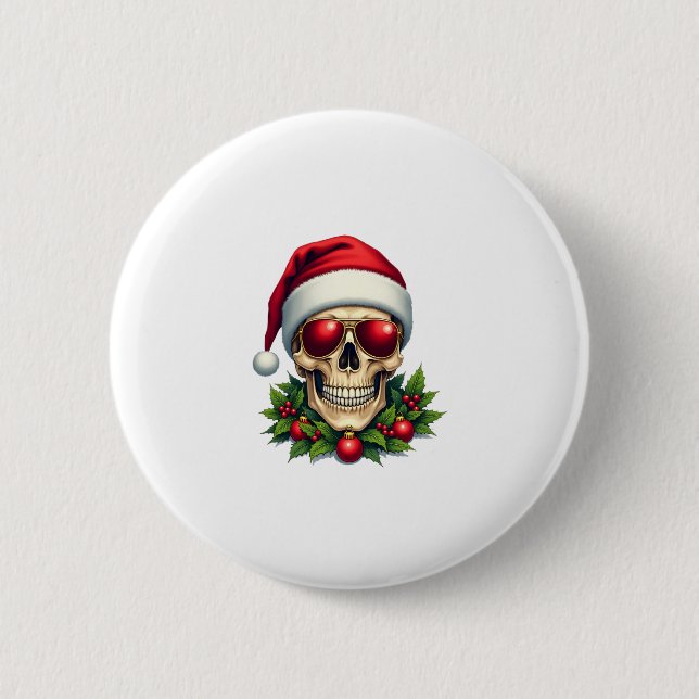 Merry Christmas Sugar Skull Santa Hat Family Xmas  Knapp (Framsida)
