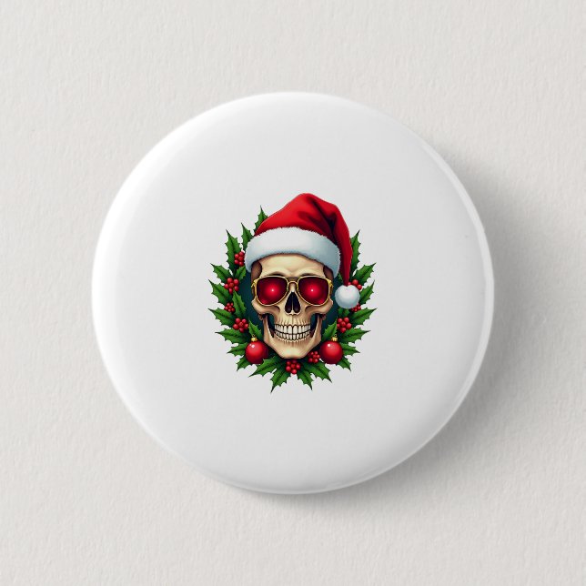 Merry Christmas Sugar Skull Santa Hat Family Xmas  Knapp (Framsida)