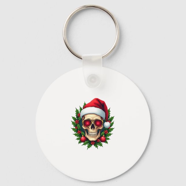 Merry Christmas Sugar Skull Santa Hat Family Xmas  Nyckelring (Framsida)