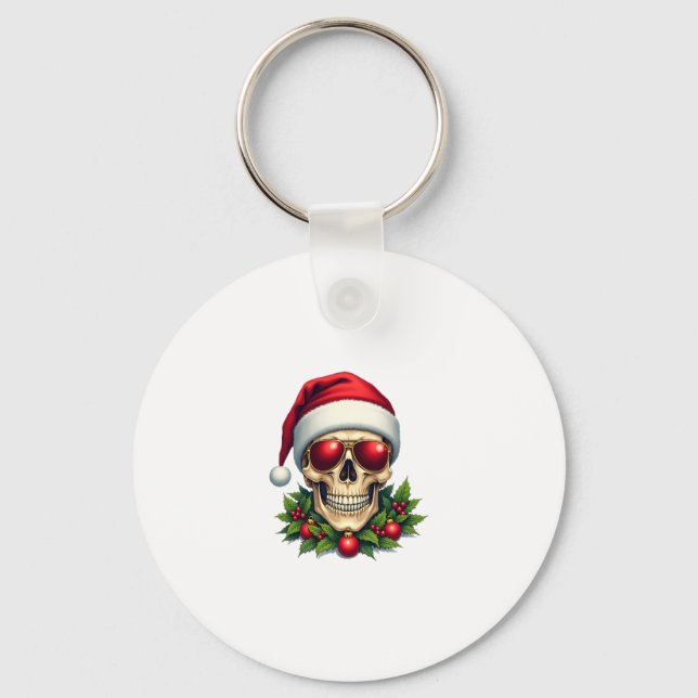 Merry Christmas Sugar Skull Santa Hat Family Xmas  Nyckelring (Framsida)