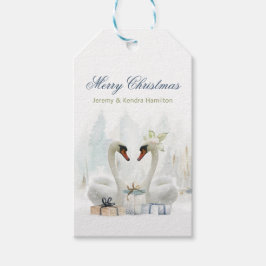 Merry Christmas Swans Elegant Presentetikett