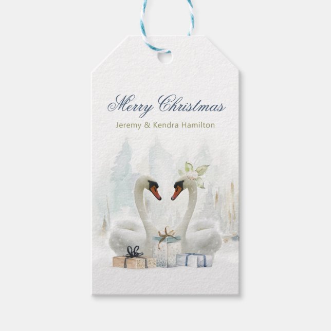 Merry Christmas Swans Elegant Presentetikett (Framsidan)