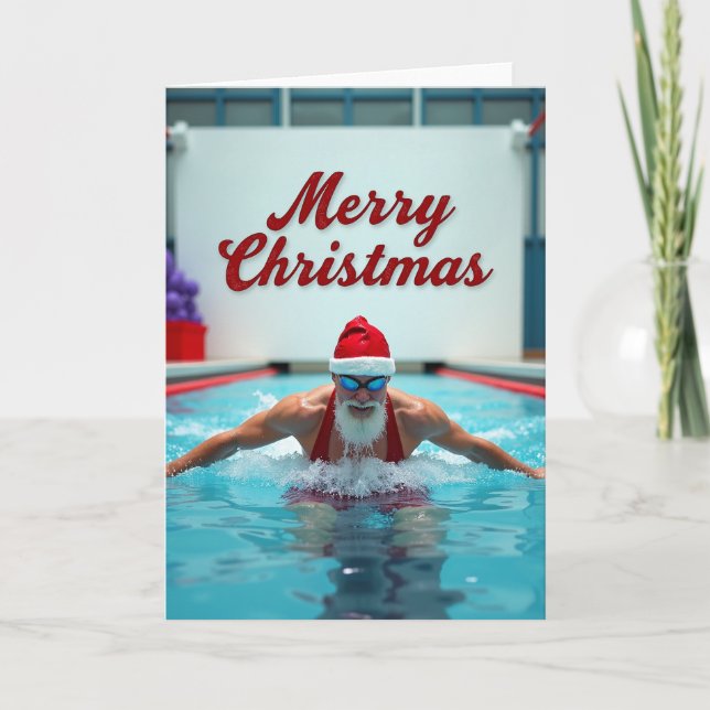 Merry Christmas Swimming Santa Kort (Framsida)