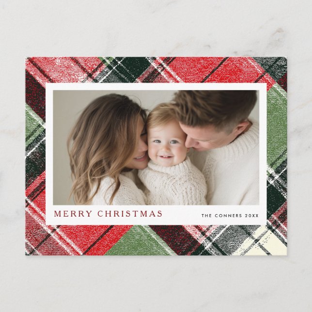 Merry Christmas Tartan Plaid Background Helg Vykort (Framsida)