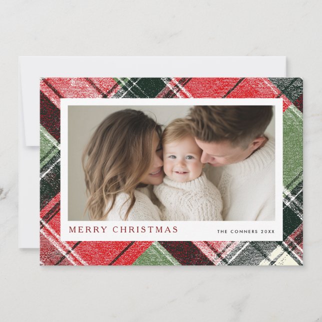 Merry Christmas Tartan Plaid Background Julkort (Framsida)