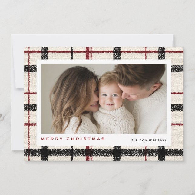 Merry Christmas Tartan Plaid Background Julkort (Framsida)