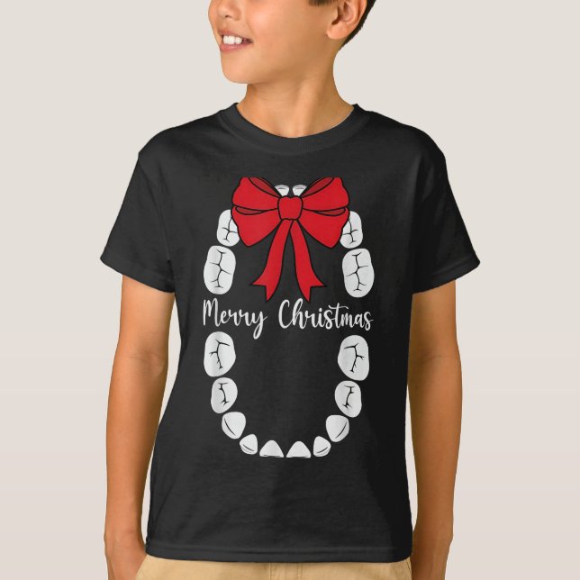 Merry Christmas Teeth Wreath Dental Christmas Shir T Shirt (Framsida)