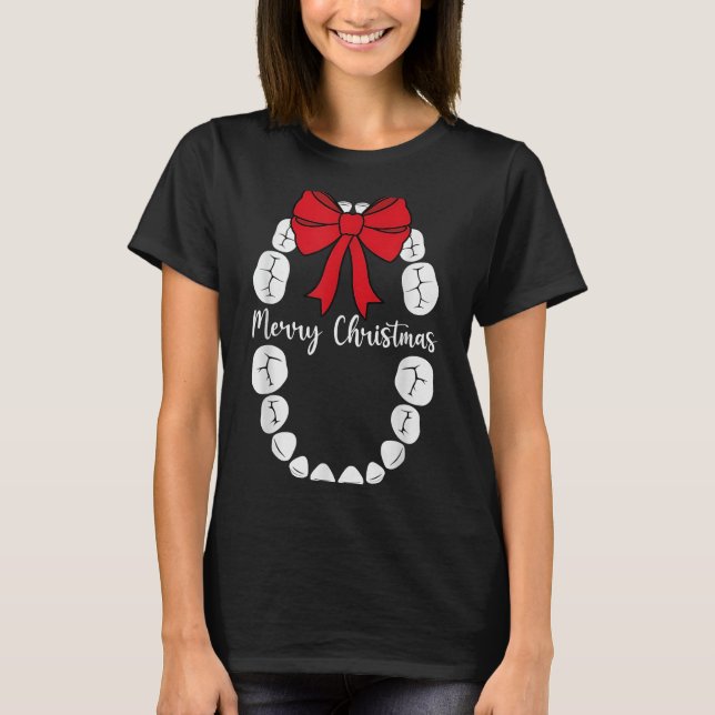Merry Christmas Teeth Wreath Dental Christmas Shir T Shirt (Framsida)