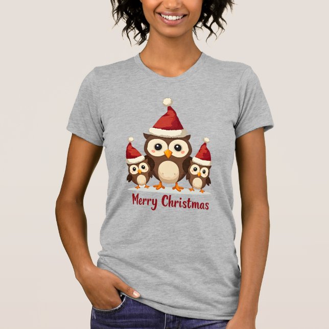 Merry Christmas Three Owls T Shirt (Framsida)