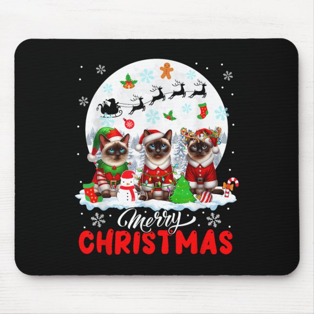 Merry Christmas Three Santa Elf Reindeer Siamese C Musmatta (Framsidan)