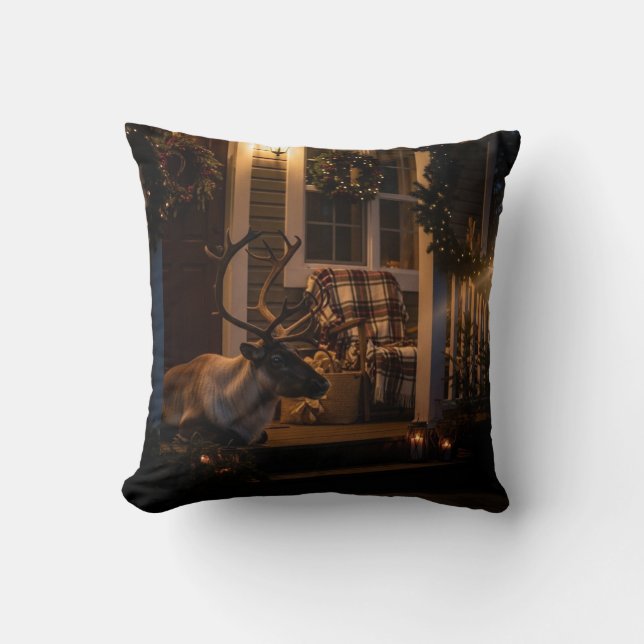Merry Christmas Throw Pillow –  Reindeer  Kudde (Framsida)