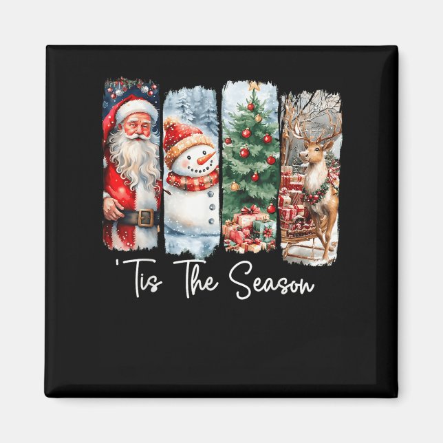 Merry Christmas Tis The Season Santa Snowman Tree  Magnet (Framsidan)