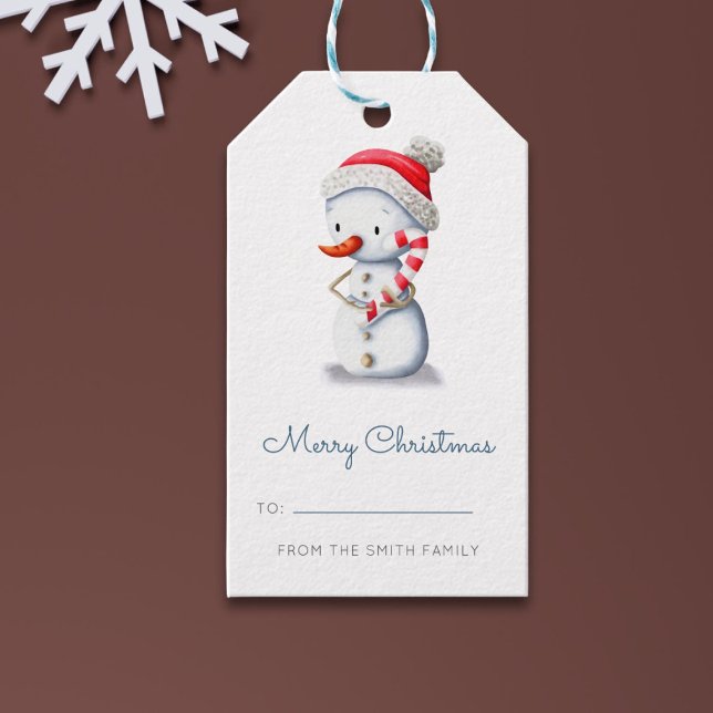 Merry Christmas To From Winter Snowman Presentetikett (Skapare uppladdad)