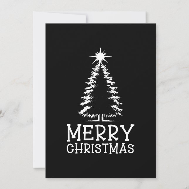 Merry Christmas Tree Black Chic Distressed Grunge Julkort (Framsida)