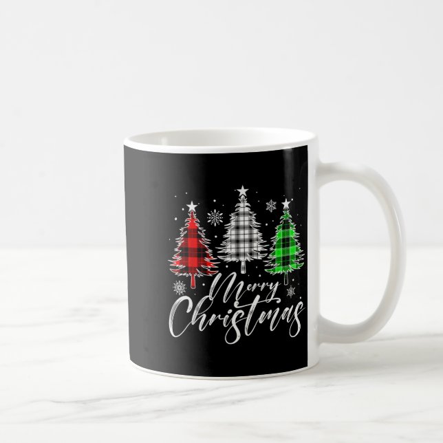 Merry Christmas Tree Buffalo Plaid Red White Green Kaffemugg (Höger)
