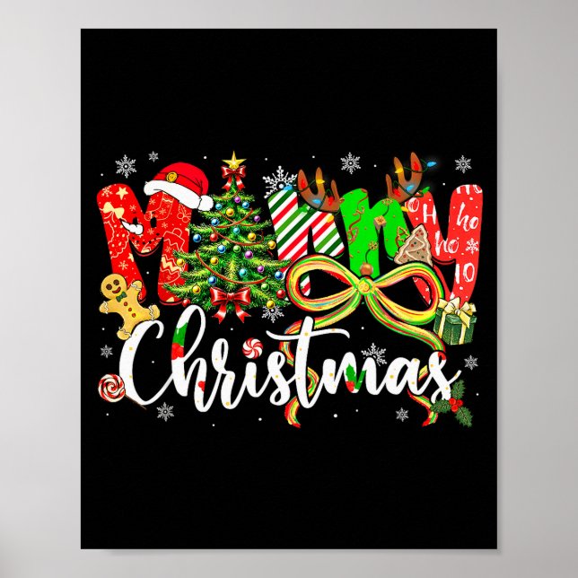 Merry Christmas Tree Coquette Bow Xmas Holiday Gir Poster (Framsidan)