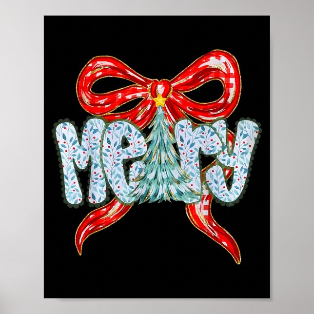 Merry Christmas Tree Coquette Bow Xmas Holiday Wom Poster (Framsidan)