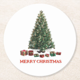 Merry Christmas. Tree (design 1) with gifts Underlägg Papper Rund