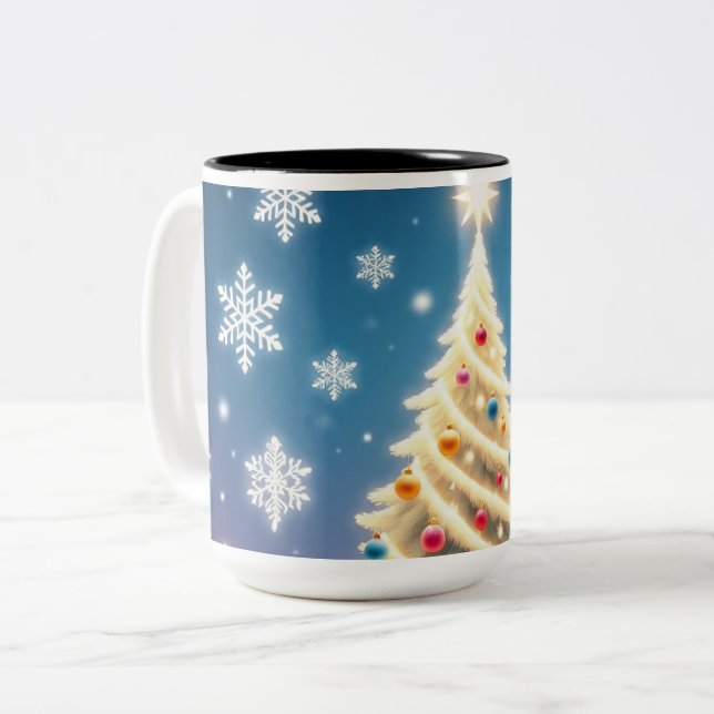 Merry Christmas Tree Holiday Mug – Festive Coffee  Två-Tonad Mugg (Framsida vänster)