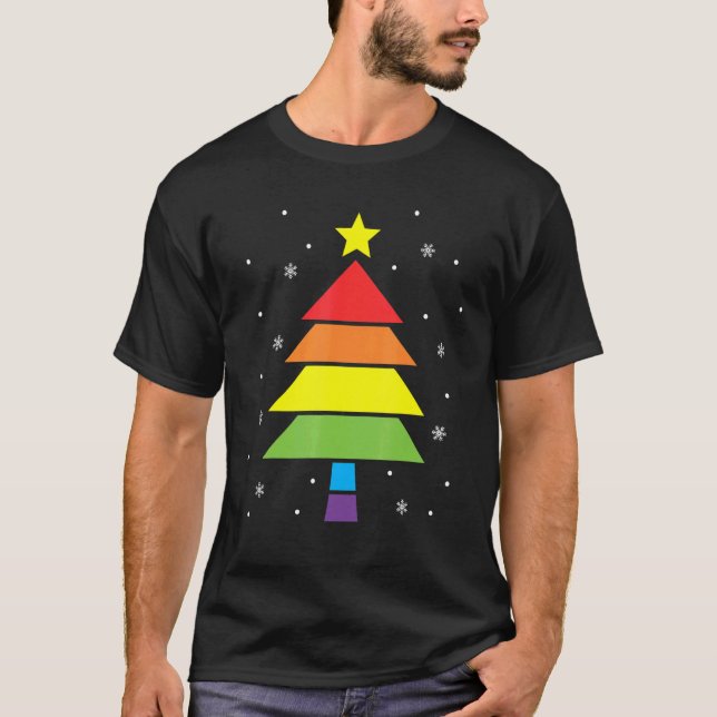 Merry Christmas Tree Holiday Rainbow LGBTQ Gay Pri T Shirt (Framsida)