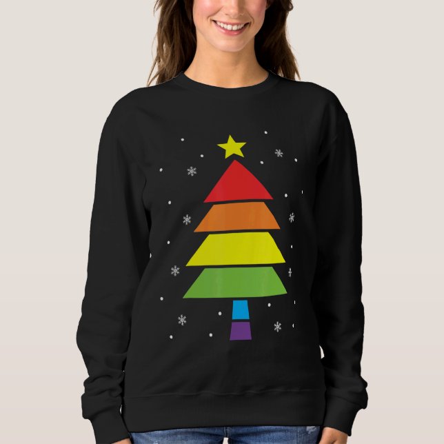 Merry Christmas Tree Holiday Rainbow LGBTQ Gay Pri T Shirt (Framsida)