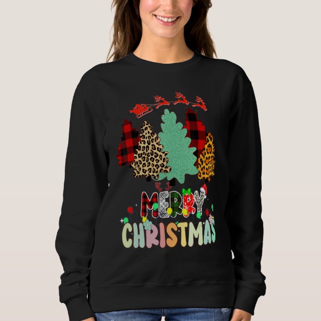 Merry Christmas Tree Leopard Buffalo Red Plaid For T Shirt (Framsida)
