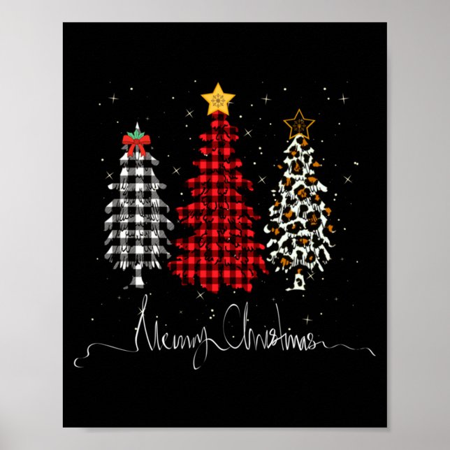 Merry Christmas Tree Leopard Plaid Printed  Poster (Framsidan)