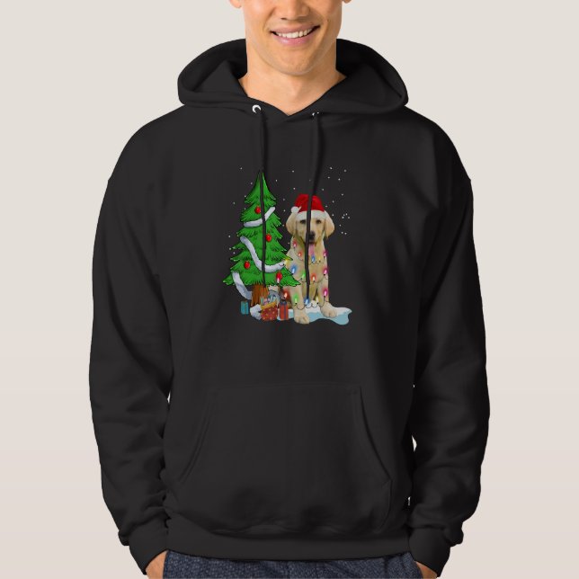Merry Christmas Tree Light Santa Hat Dog Labrador  Hoodie (Framsida)
