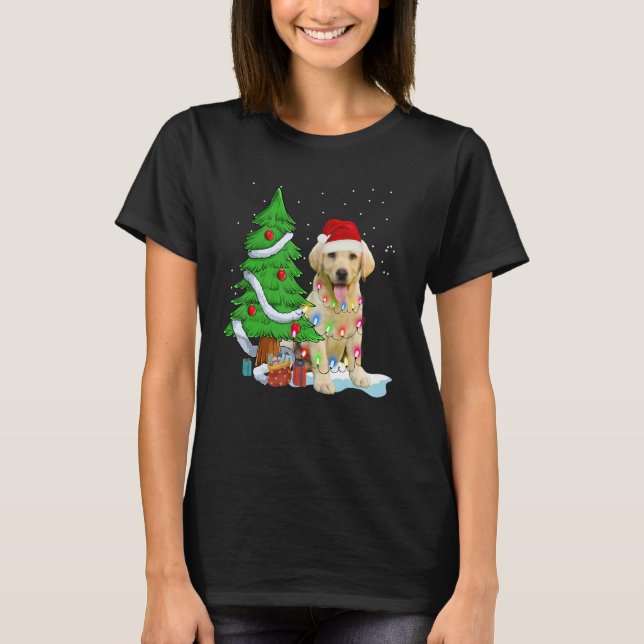 Merry Christmas Tree Light Santa Hat Dog Labrador  T Shirt (Framsida)
