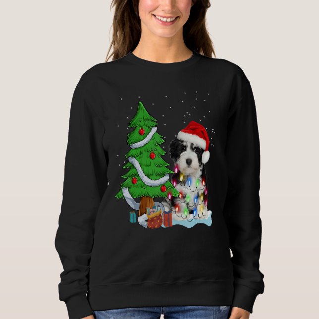 Merry Christmas Tree Light Santa Hat Dog Shih Tzu  T Shirt (Framsida)