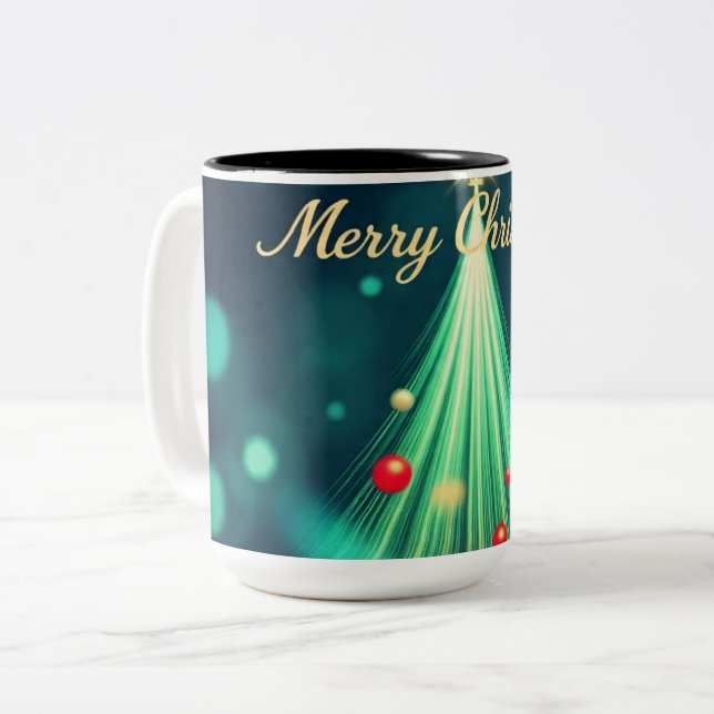 Merry Christmas Tree Mug – Festive Holiday Coffee  Två-Tonad Mugg (Framsida vänster)