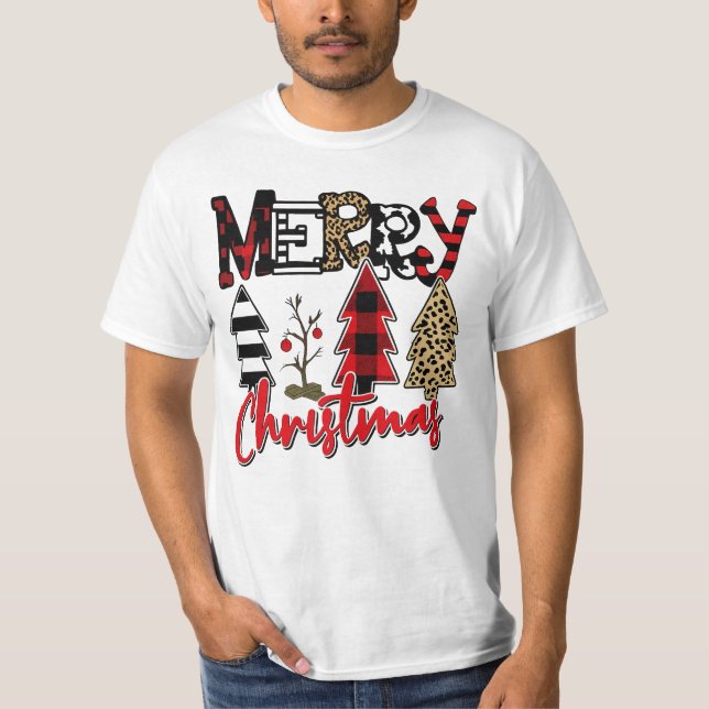 Merry Christmas Tree Patchwork T Shirt (Framsida)