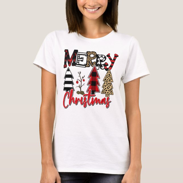 Merry Christmas Tree Patchwork T Shirt (Framsida)