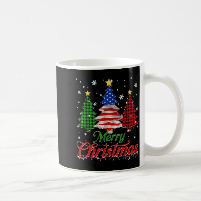 Merry Christmas Tree Plaid Us Flag Snowflake Xmas  Kaffemugg (Höger)