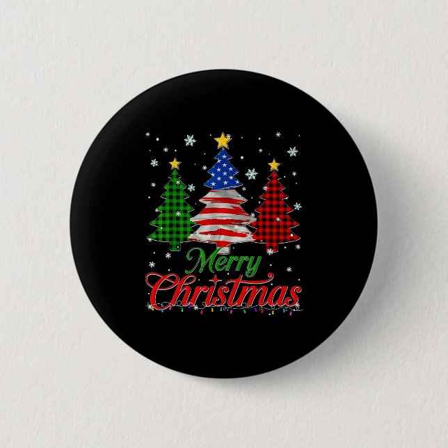 Merry Christmas Tree Plaid Us Flag Snowflake Xmas  Knapp (Framsida)