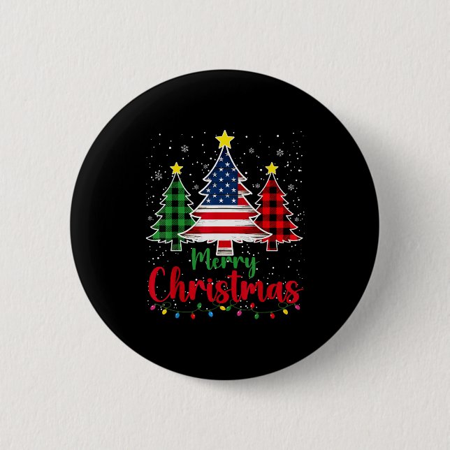 Merry Christmas Tree Plaid Us Flag Snowflake Xmas  Knapp (Framsida)