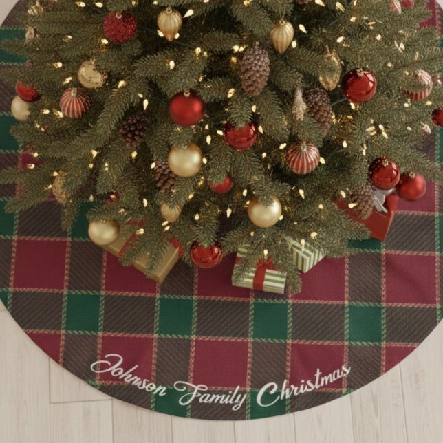 Merry Christmas Tree Red & Green Tartan Pattern Julgransmatta Borstad Polyester (Merry Christmas Tree Red & Green Tartan Pattern Brushed Polyester Tree Skirt
)