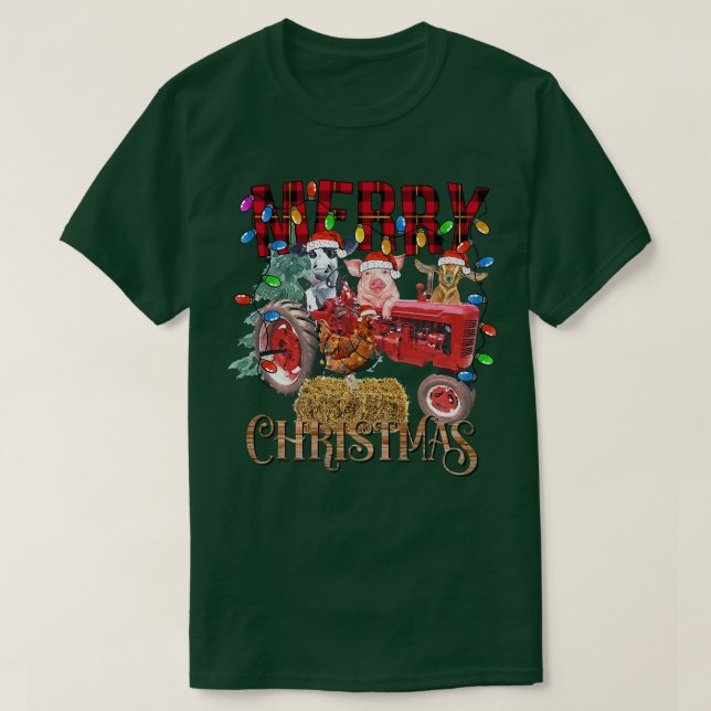 Merry Christmas Tree Red Tractor Lighting Farmer C T Shirt (Design framsida)