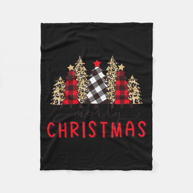 Merry Christmas Tree Shirts Funny Leopard Plaid Pr Fleecefilt (Framsidan)