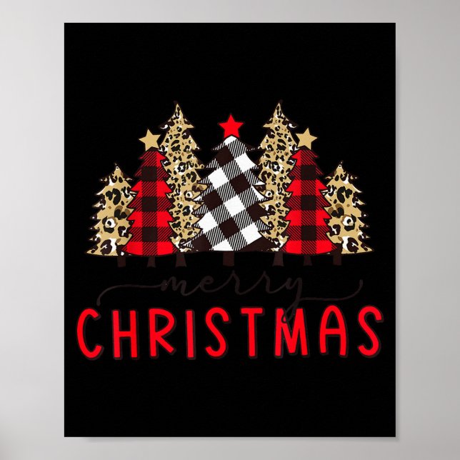 Merry Christmas Tree Shirts Funny Leopard Plaid Pr Poster (Framsidan)