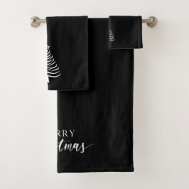 Merry Christmas Tree Towel Set Minimalist Black