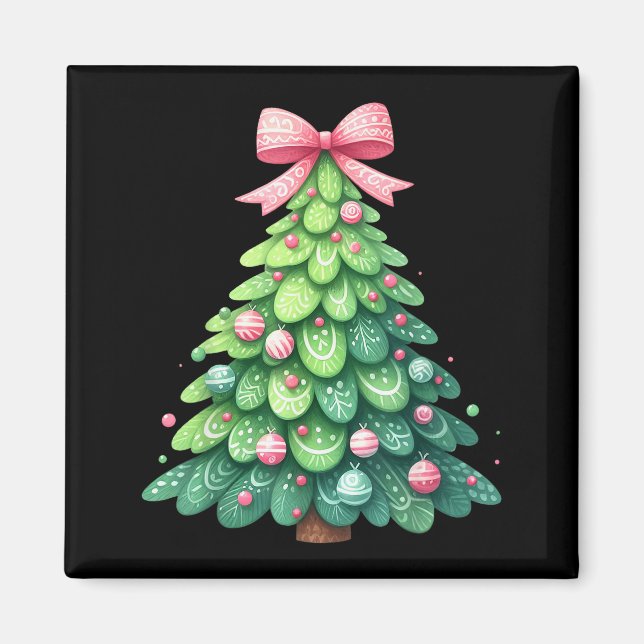 Merry Christmas Tree With Coquette Bow Xmas Holida Magnet (Framsidan)
