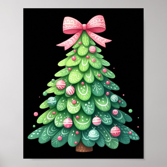 Merry Christmas Tree With Coquette Bow Xmas Holida Poster (Framsidan)